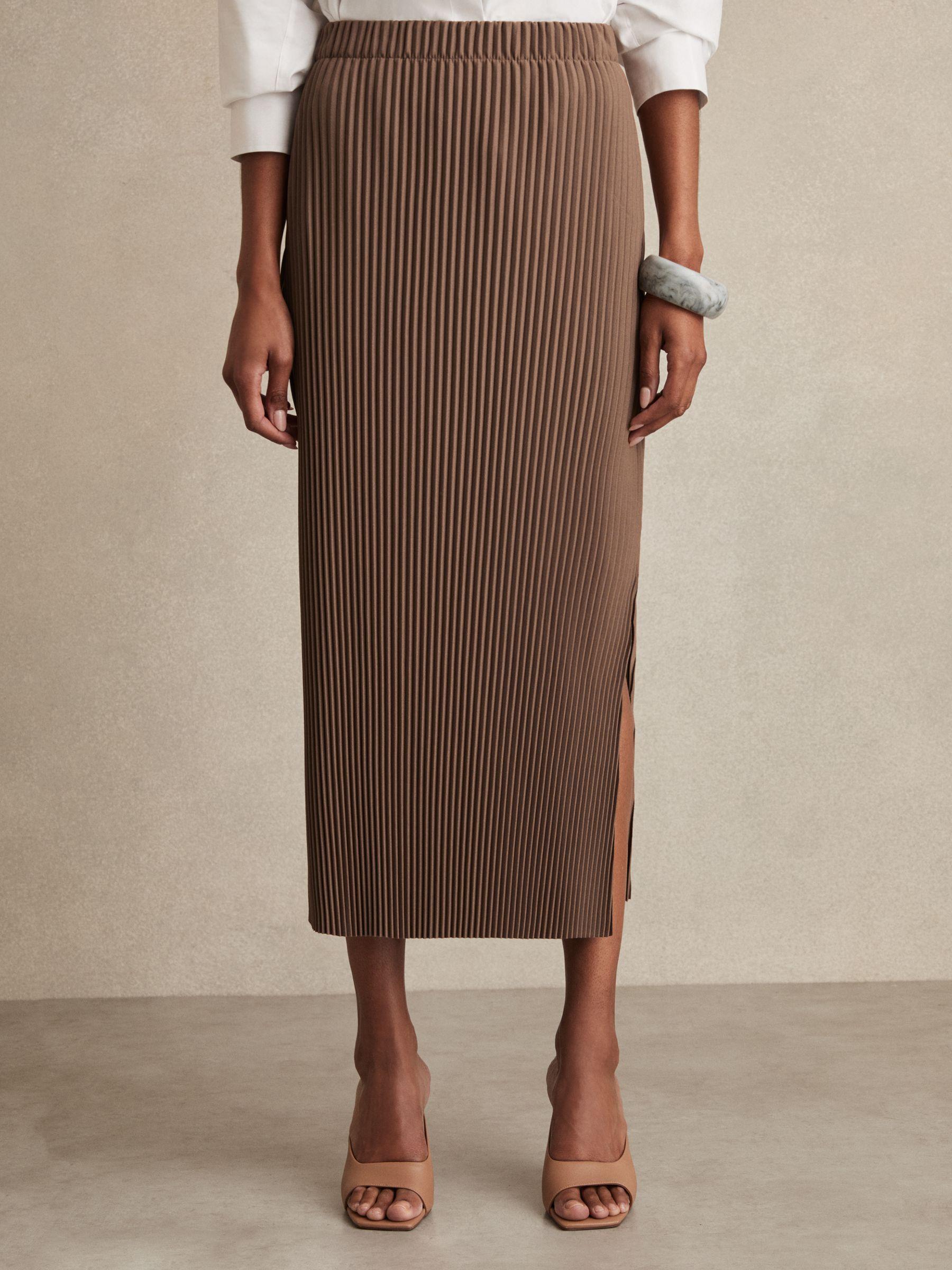 Pleated Jersey Midi Skirt in Chocolate Product Image