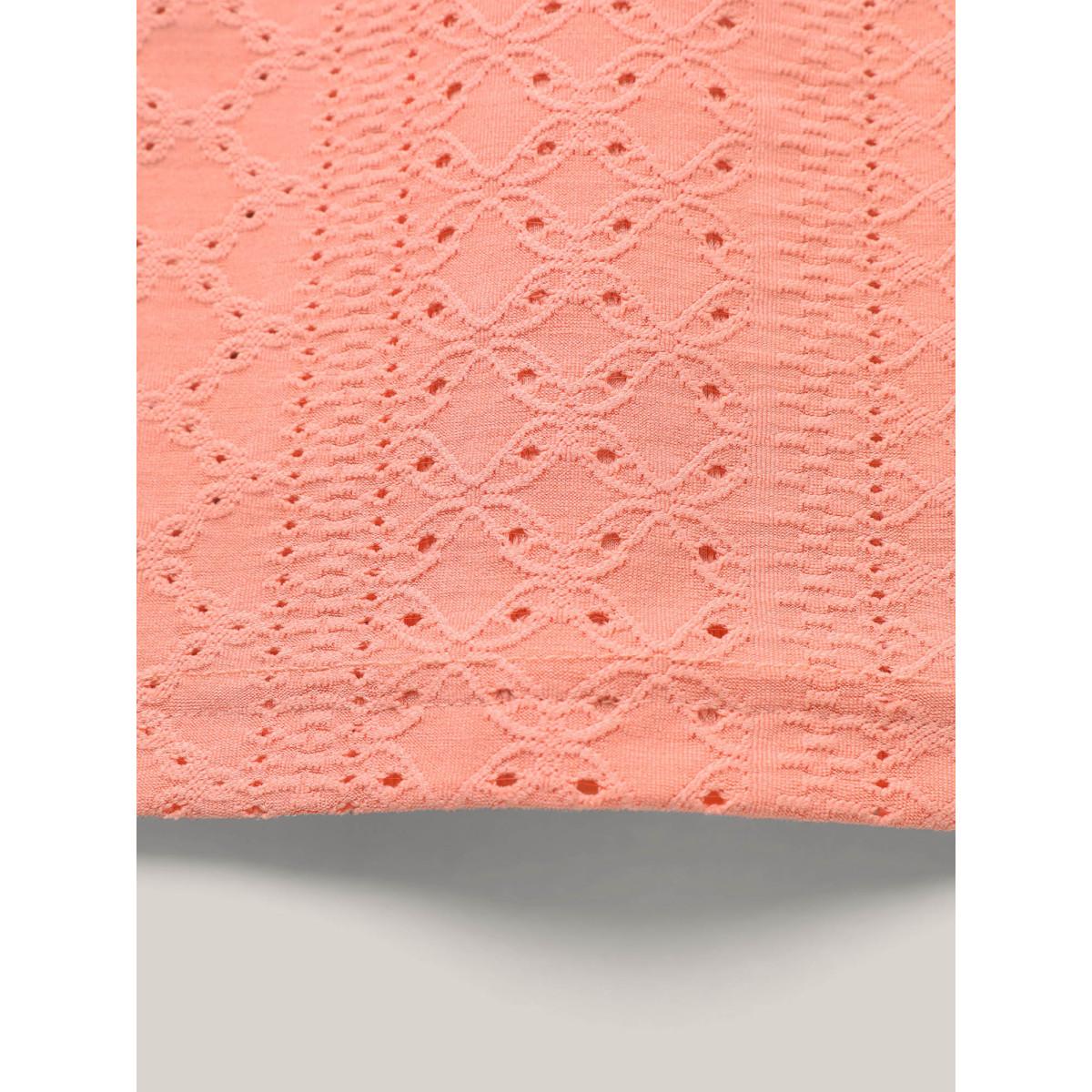 Plus Size Textured Button Detail Pleated T-Shirt Coral Women Casual Texture V-neck Everyday-Casual T-shirts BloomChic 26/4X Product Image