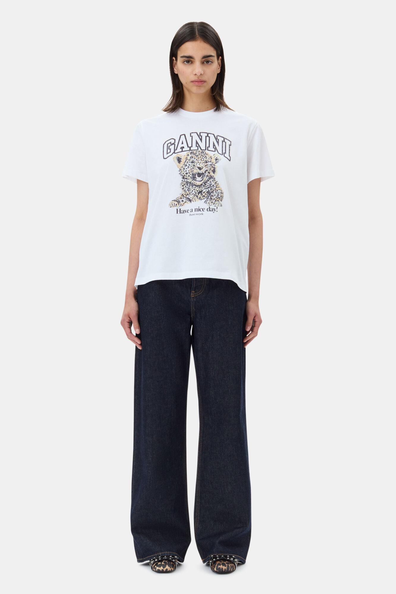 White Basic Jersey Leopard Relaxed T-shirt Product Image