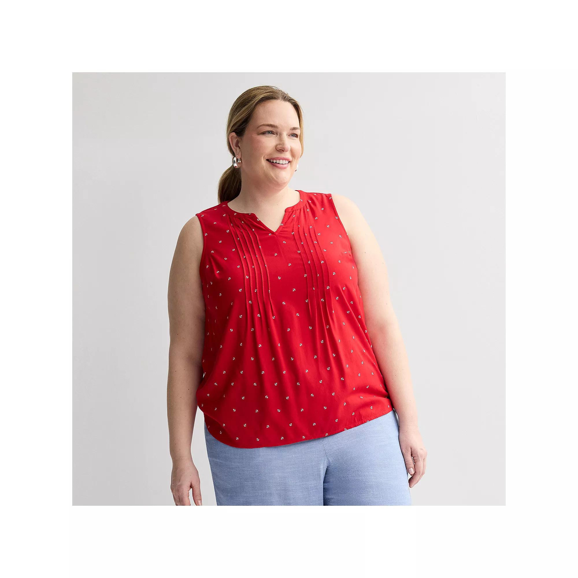 Plus Size Croft & Barrow® Pintuck Sleeveless Shell Top, Women's, Size: 4XL, Red Fun Anchor Product Image