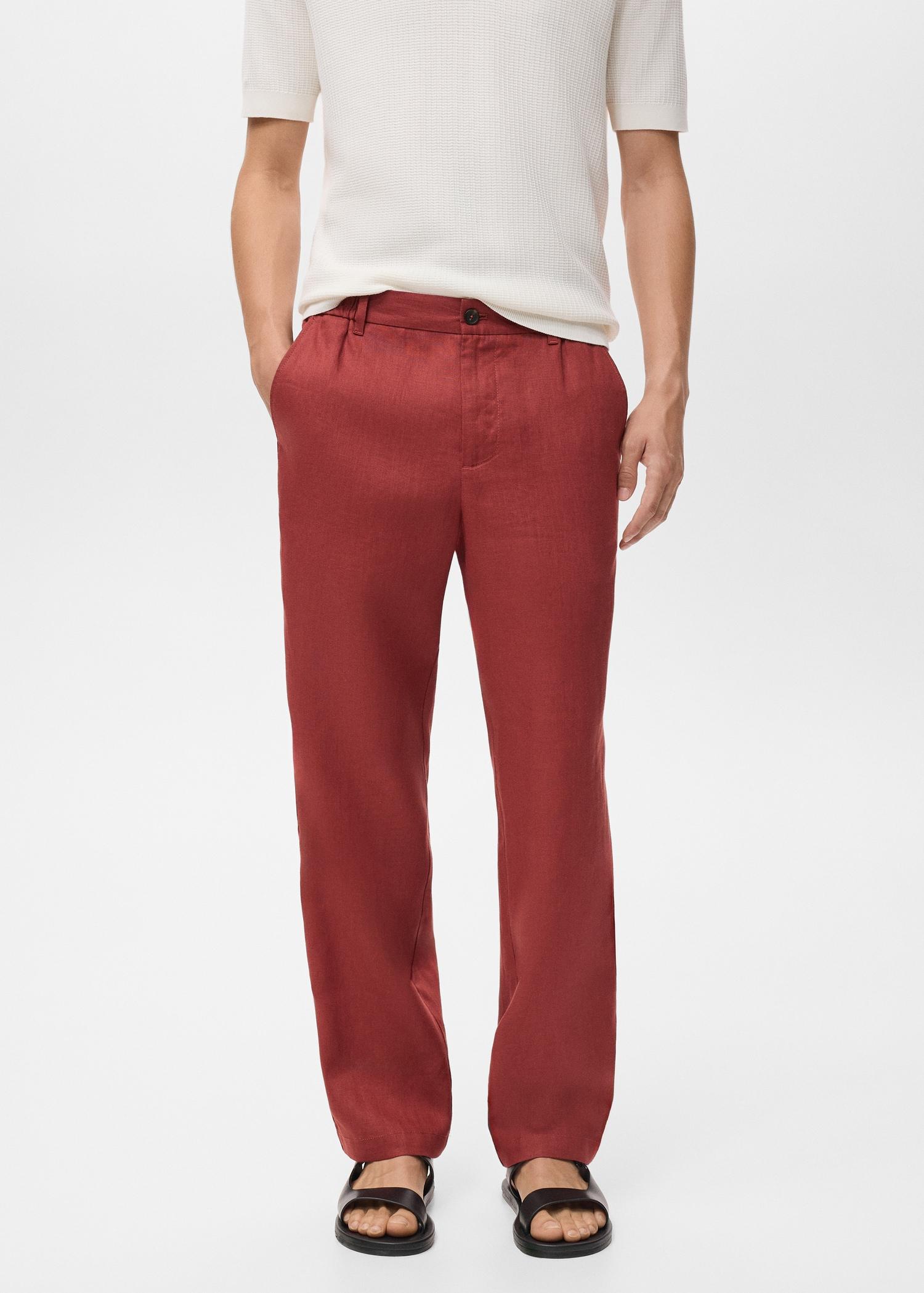 100% linen pants with elastic waistband - Men | MANGO USA Product Image