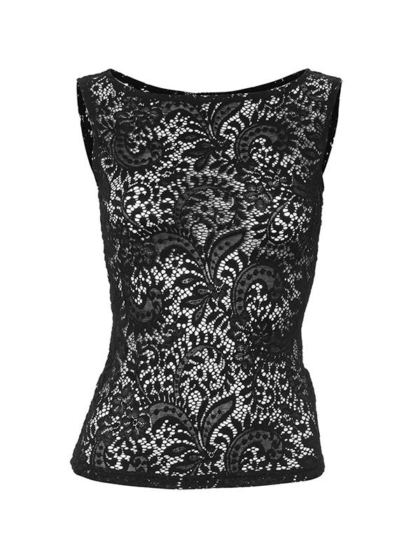 Plain Lace Cutout Tank Top Product Image