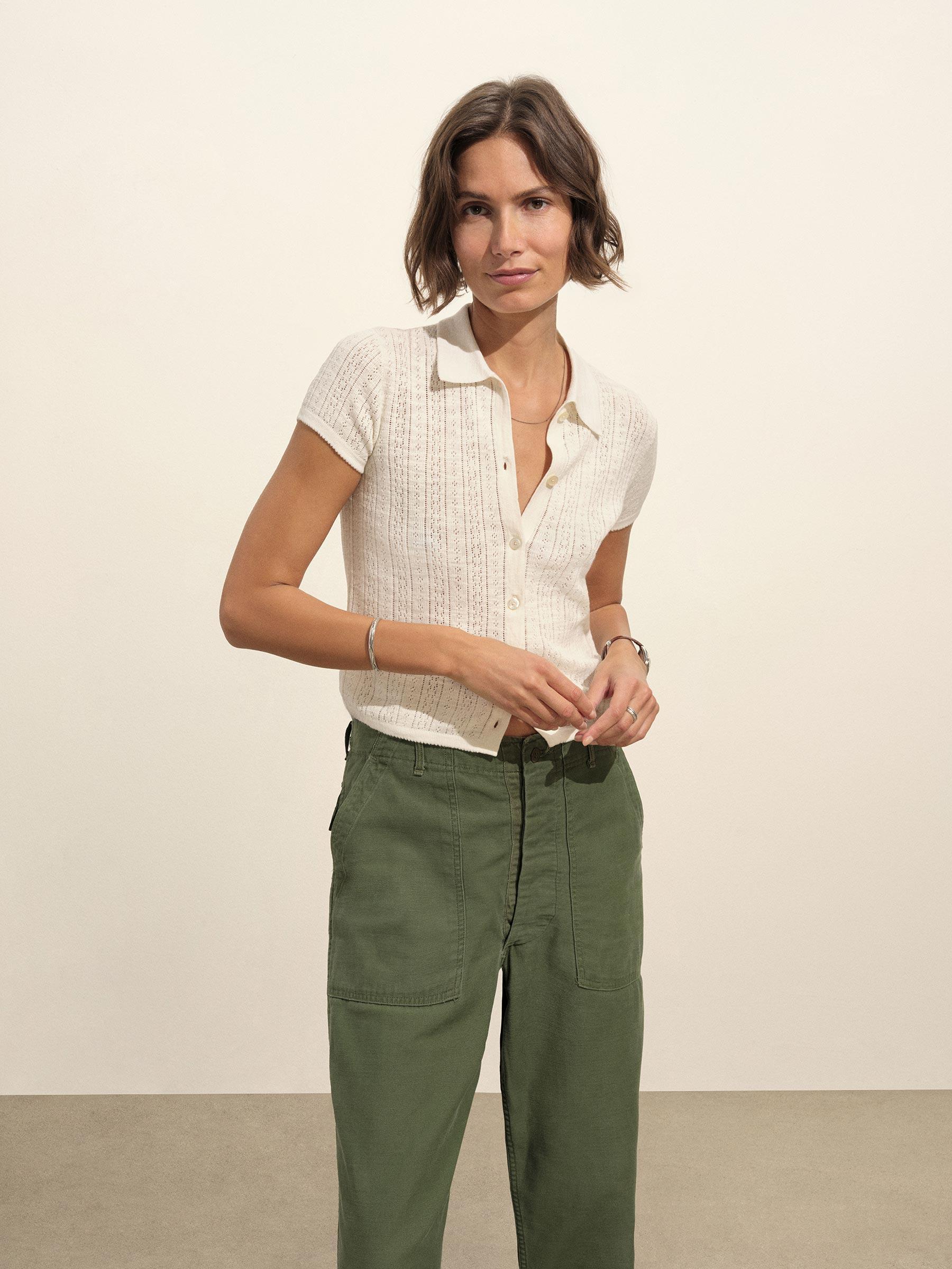 Soft White Coastal Linen Pointelle Polo Product Image