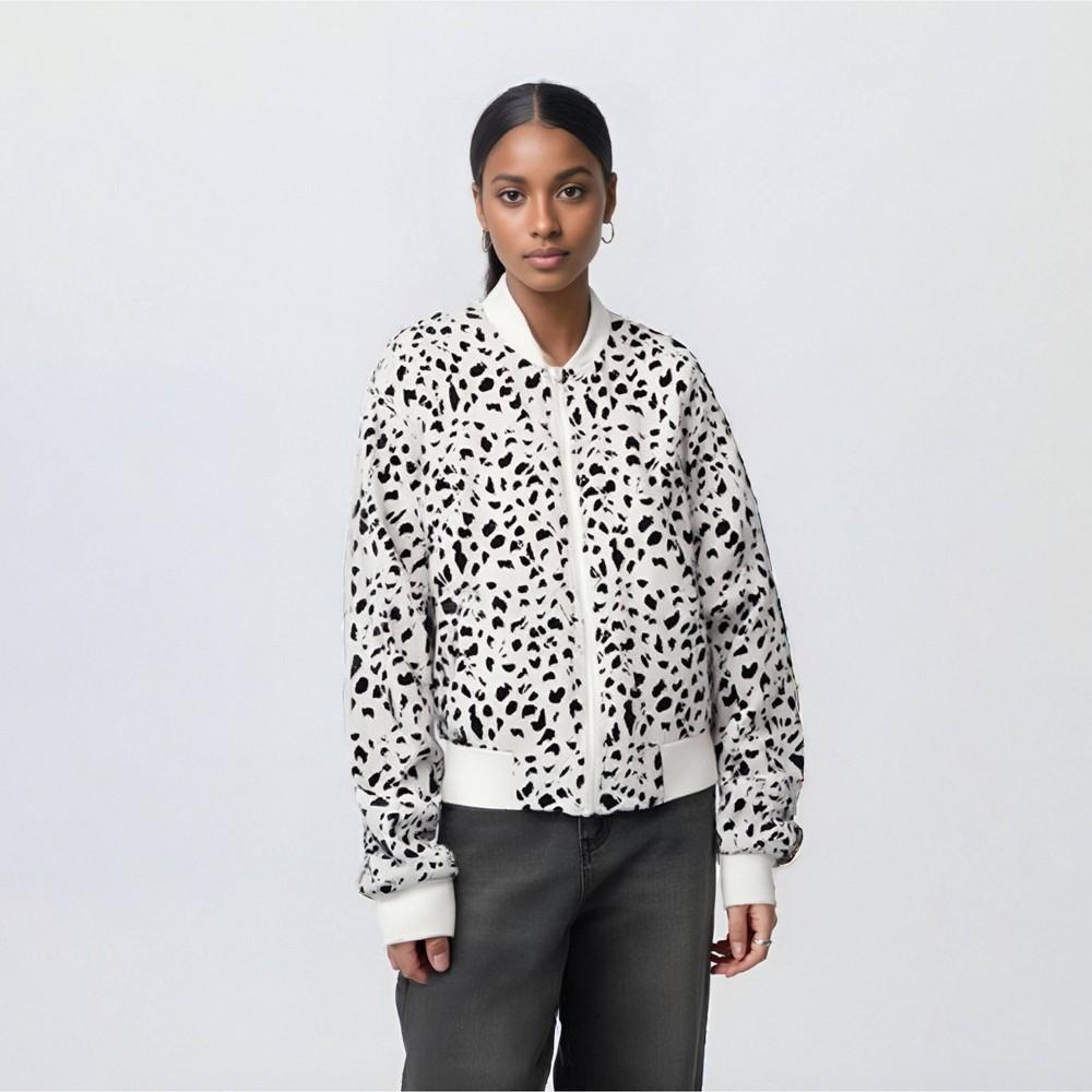 Womens Quilted Bomber Jacket - Wild Fable White Leopard Print M Product Image