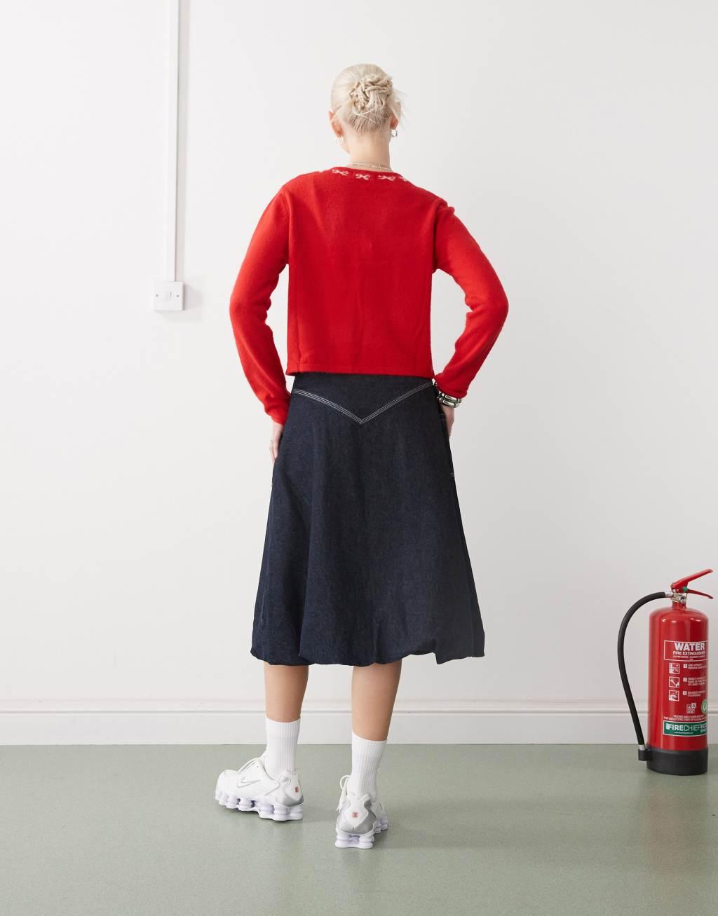 COLLUSION bubble hem midi skirt in rinse wash Product Image