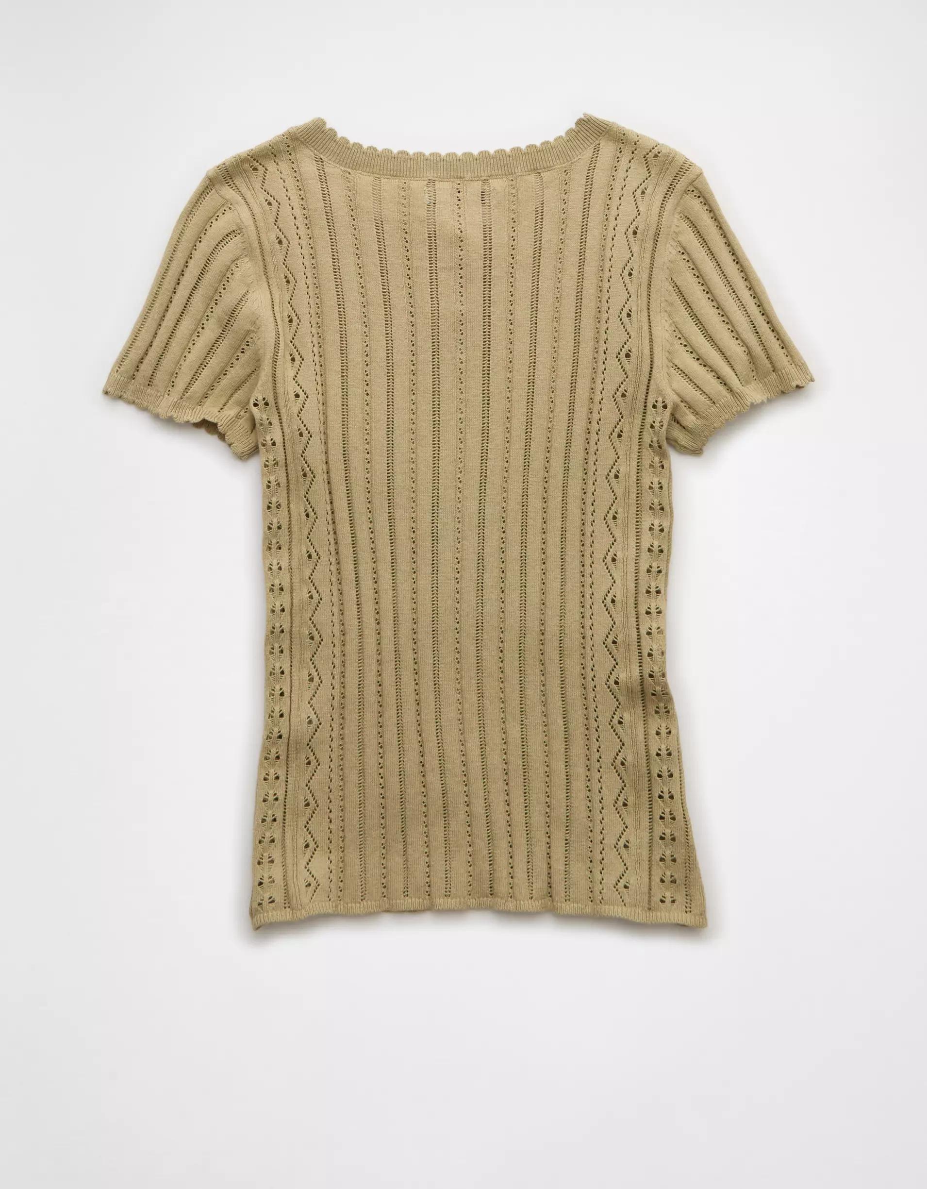 AE Henley Pointelle Sweater T-Shirt Product Image