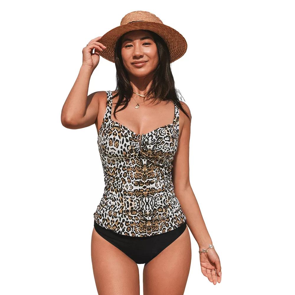 Women's Cupshe 2-pc. Sweetheart Neck Ruched Tankini Swim Top & Swim Bottoms Set,  Product Image
