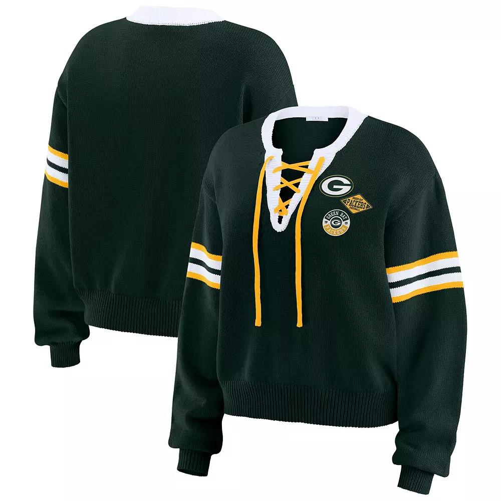 Women's WEAR by Erin Andrews Black Boston Bruins Cropped Lace-Up Sweater,  Product Image