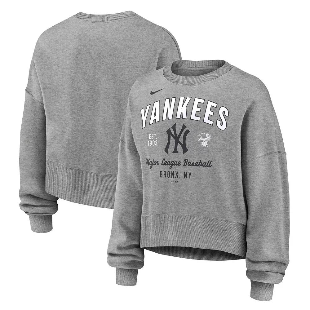 Women's Nike Heather Gray New York Yankees Oversized High Hip Pullover Sweatshirt, Size: Large, Grey Product Image