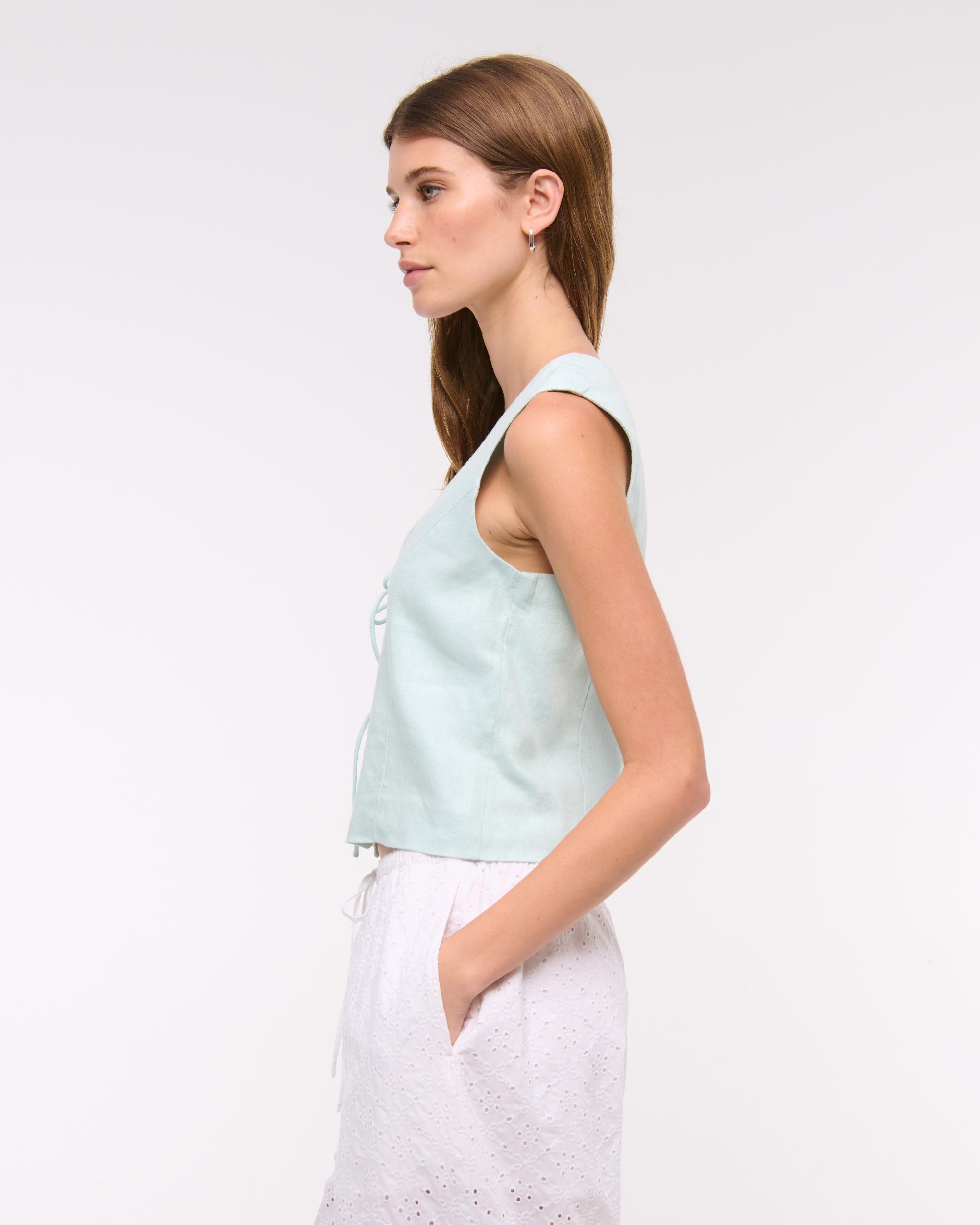 Tie-Front Linen-Blend Vest Product Image