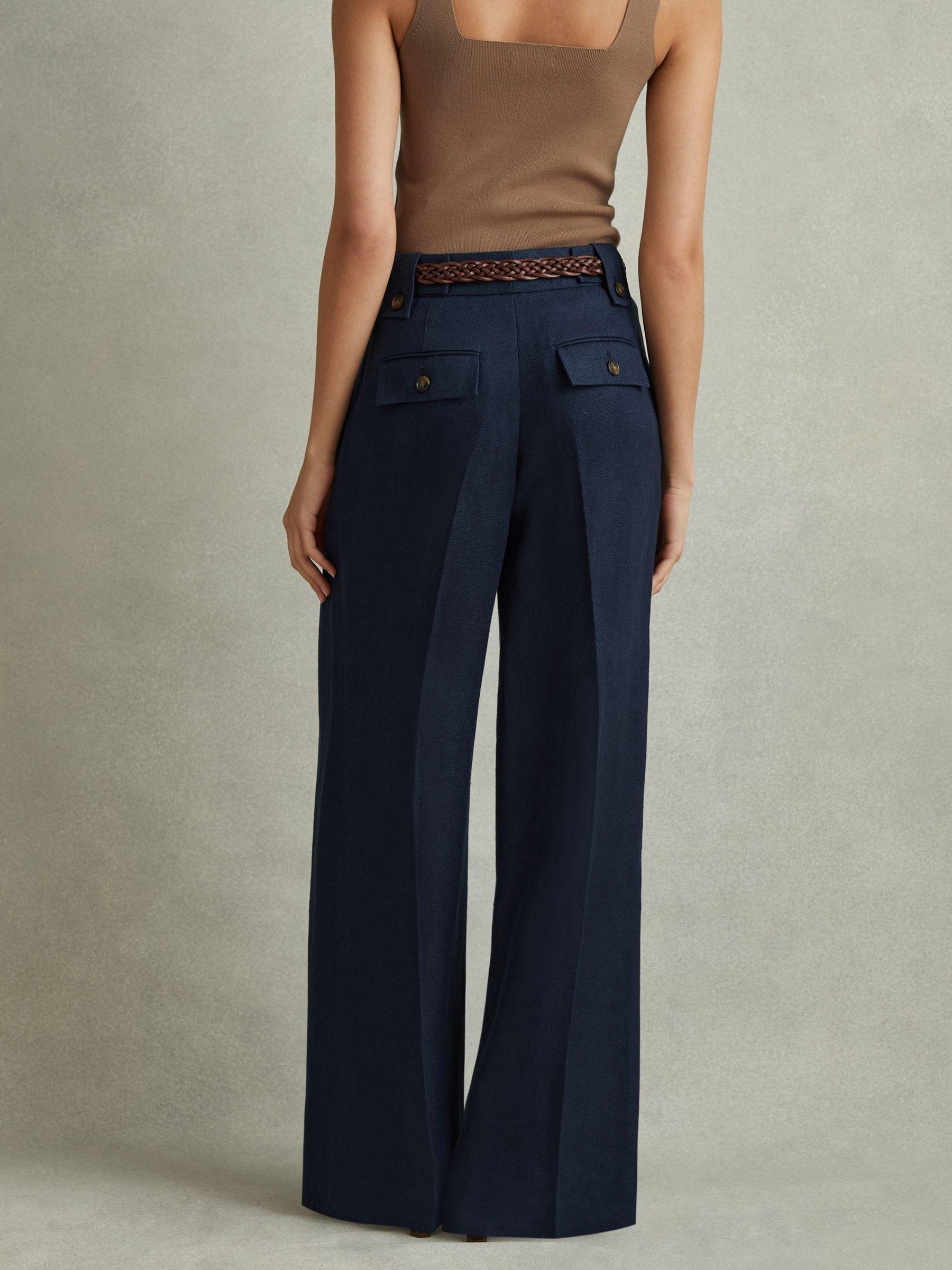 Linen Front Pleat Trousers in Navy Product Image