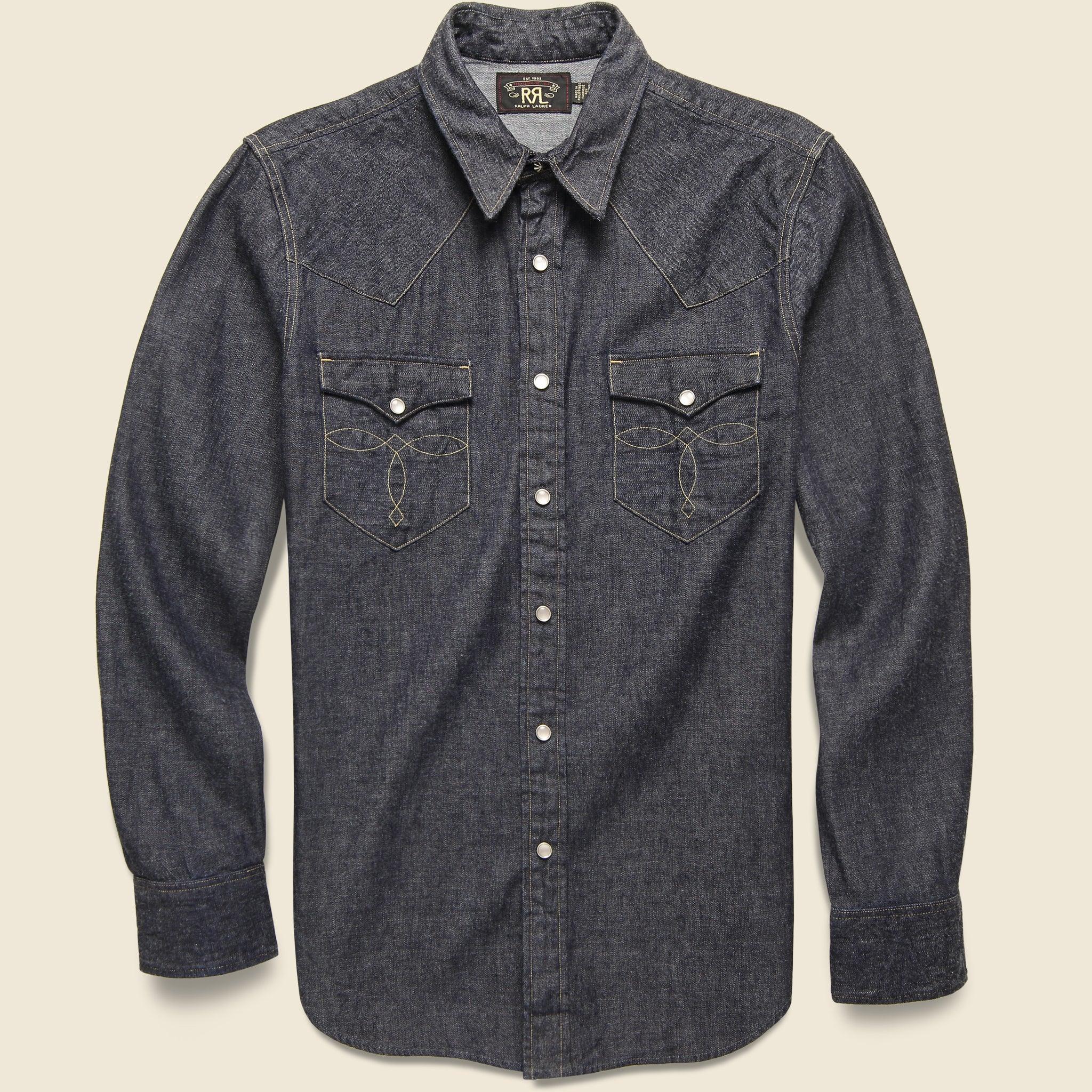 Slim Fit Denim Western Shirt - Rinse Product Image