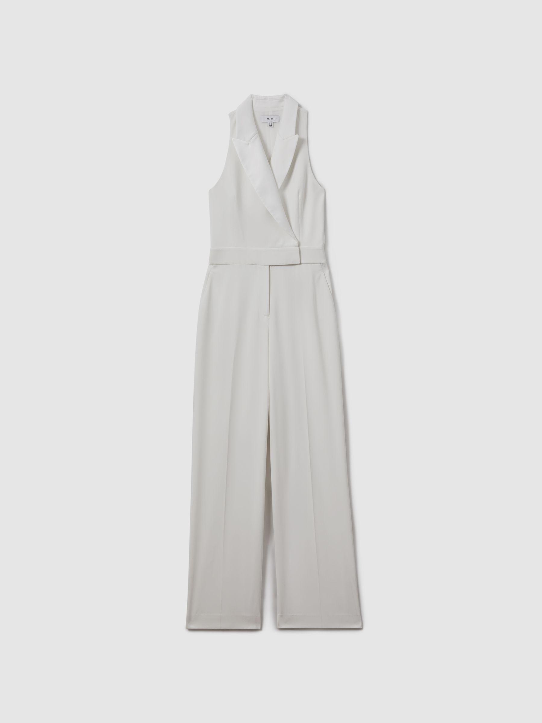 Double Breasted Satin Tux Jumpsuit in White Product Image