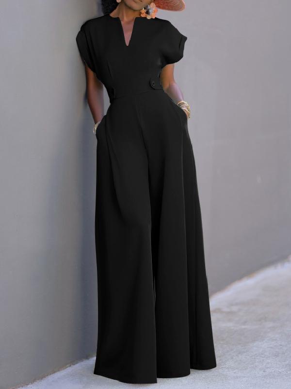 Cap Sleeve Wide Leg Solid Color Jumpsuits Product Image