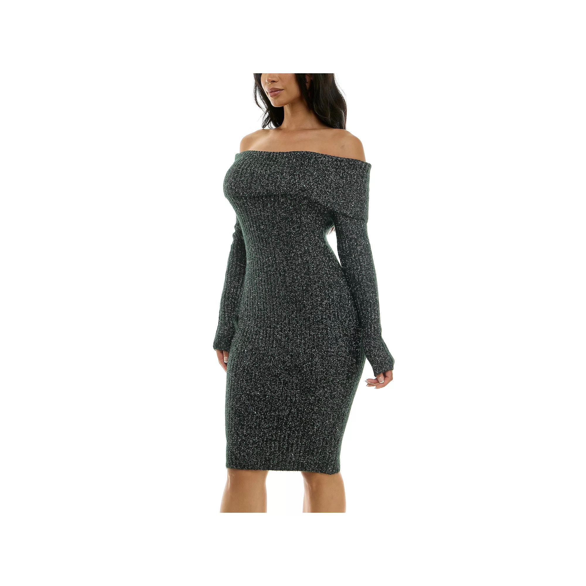 Women's Nina Leonard Fold-Over Lurex Sweater Dress, Size: Medium, Rich Green Product Image