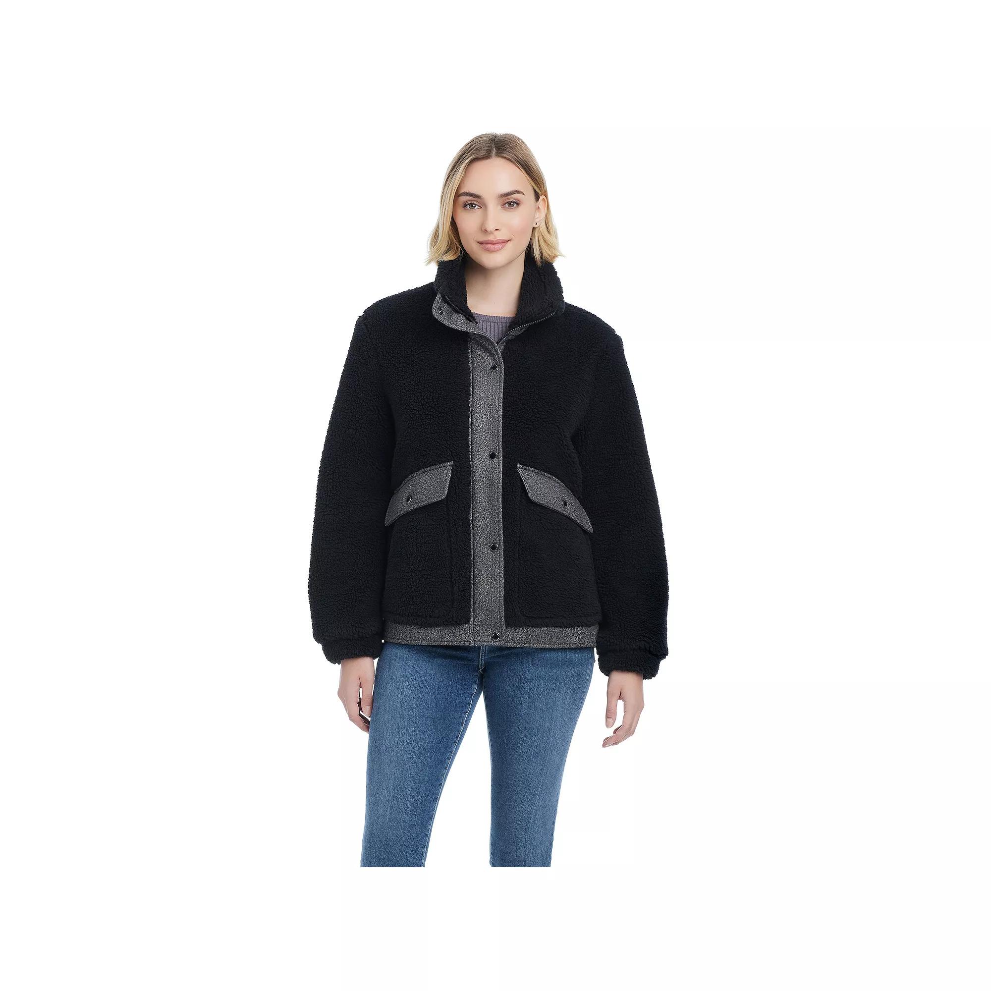 Women's Modern Supply by Sanctuary Sherpa Bomber Jacket, Size: XXL, Black Wash Product Image