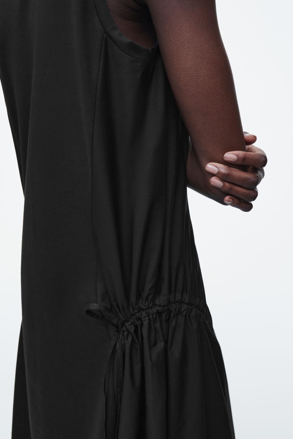 PANELED GATHERED-SIDE MIDI DRESS Product Image