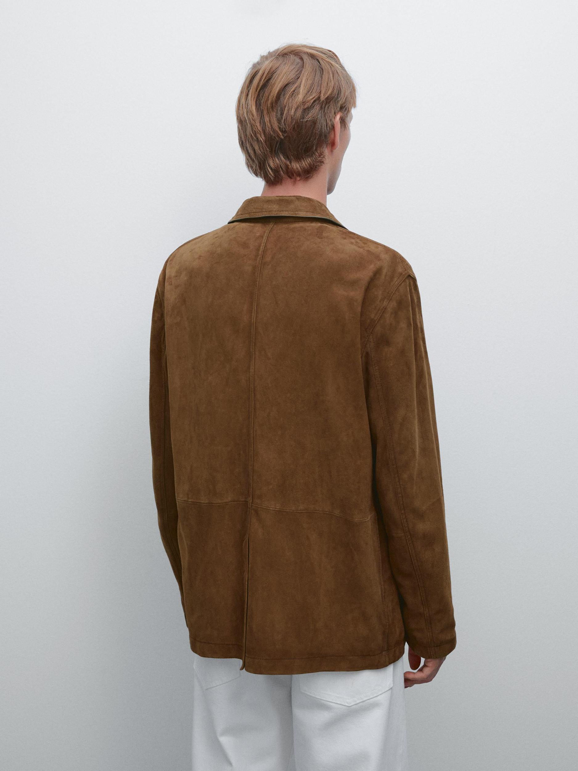 Suede leather blazer with topstitching Product Image