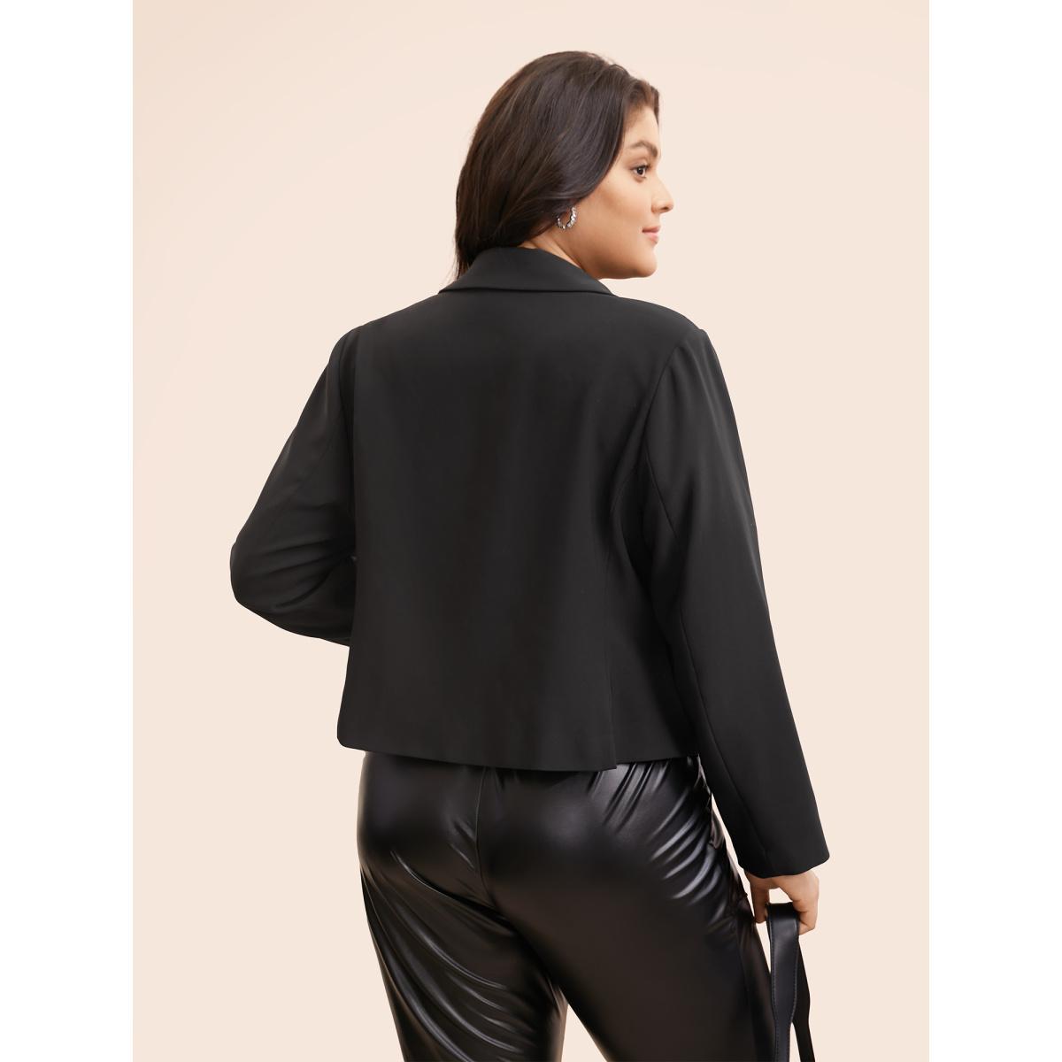 Plus Size Slim-Fit Double Pocket Cropped Blazer Black Women Work Button Sleeve Long Sleeve Suit Collar 10/M Single-flap pocket At the Office Blazers BloomChic Product Image