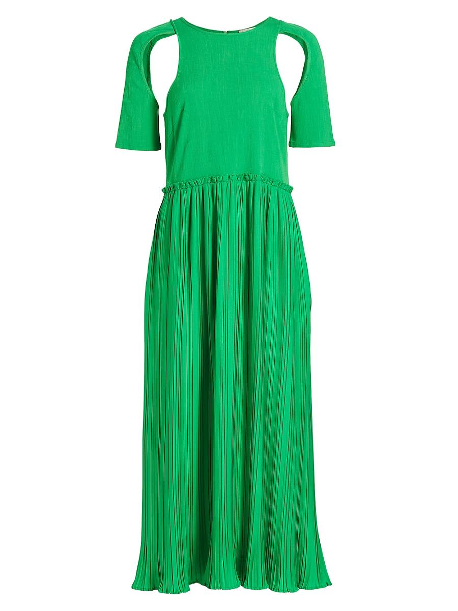 Womens Adina Pleated Shoulder Cut Out Midi-Dress Product Image