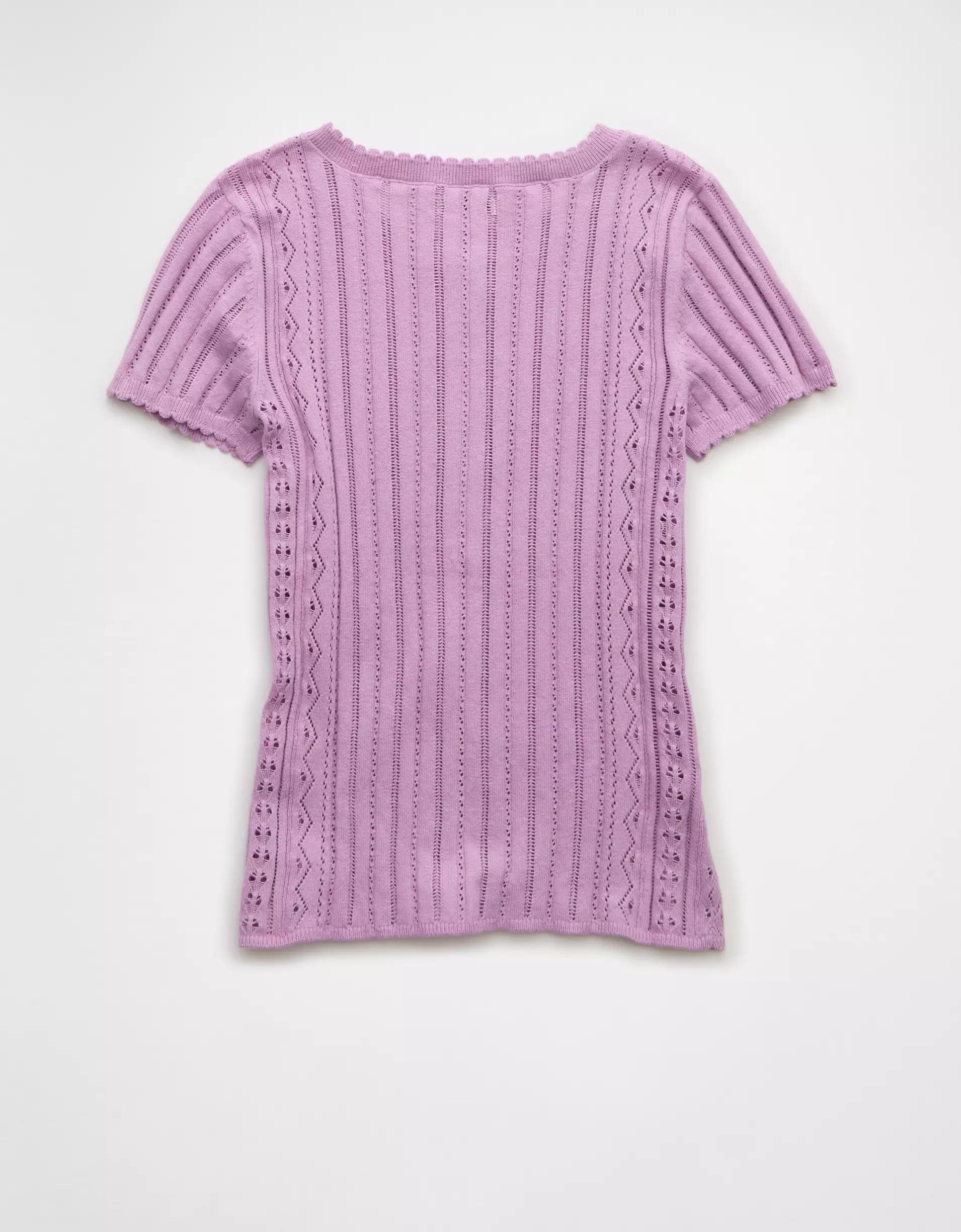 AE Henley Pointelle Sweater T-Shirt Product Image