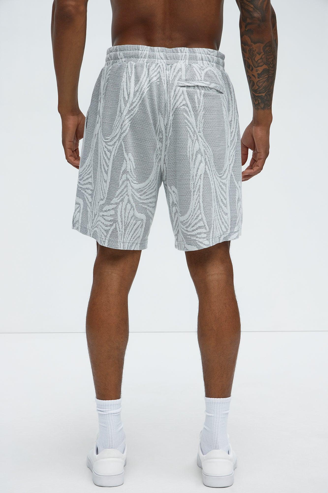 Leaf Patterned Knit Shorts - Grey/combo Product Image