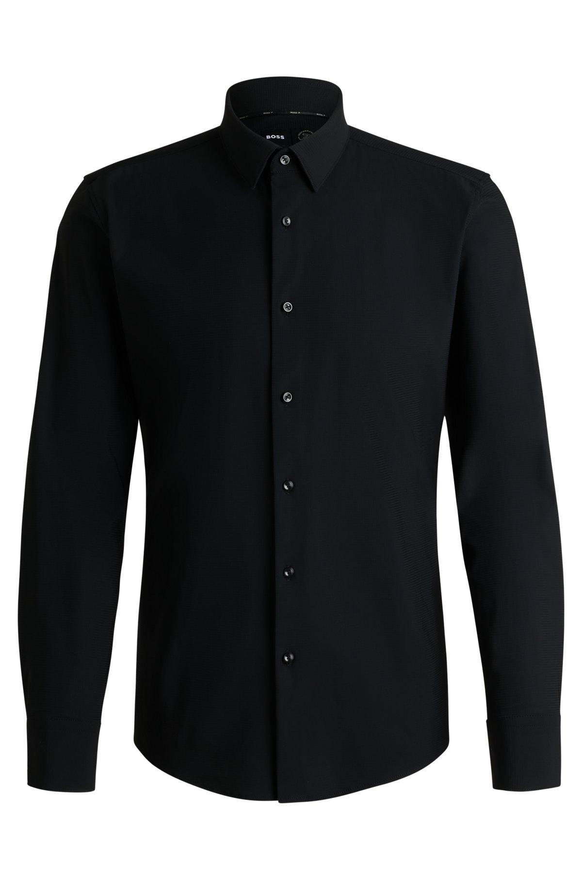Slim-fit shirt in structured performance-stretch jersey Product Image