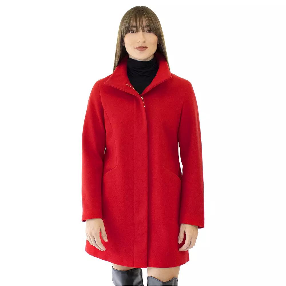 Women's Nine West Zip-Front Faux Wool Coat,  Product Image