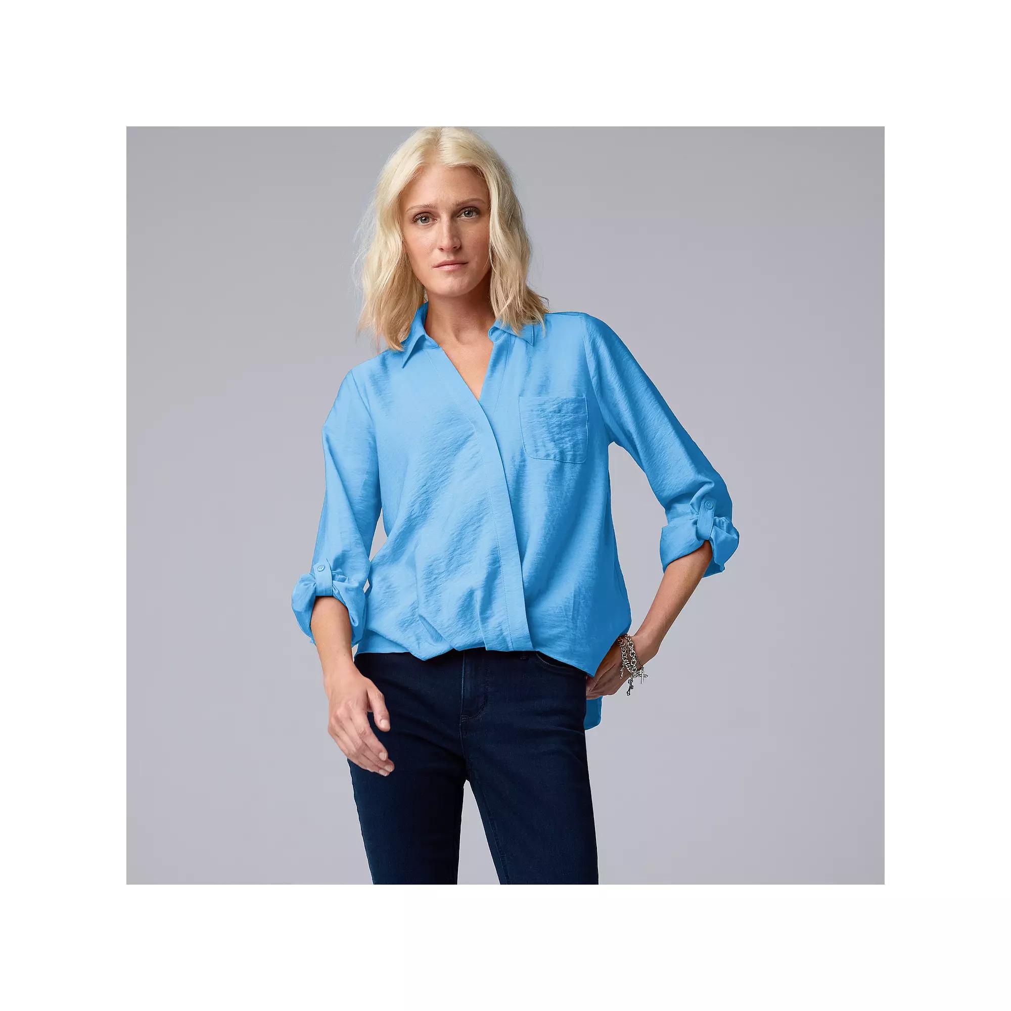 Women's Simply Vera Vera Wang Surplice Shirt, Size: Large, Black Product Image