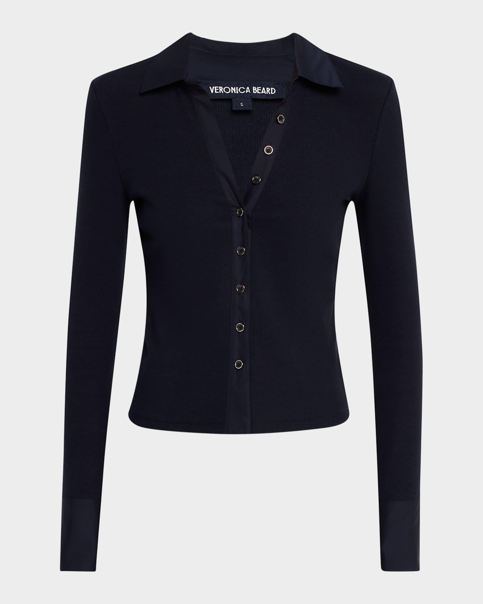 Scottie Button-Front Mixed Media Top Product Image