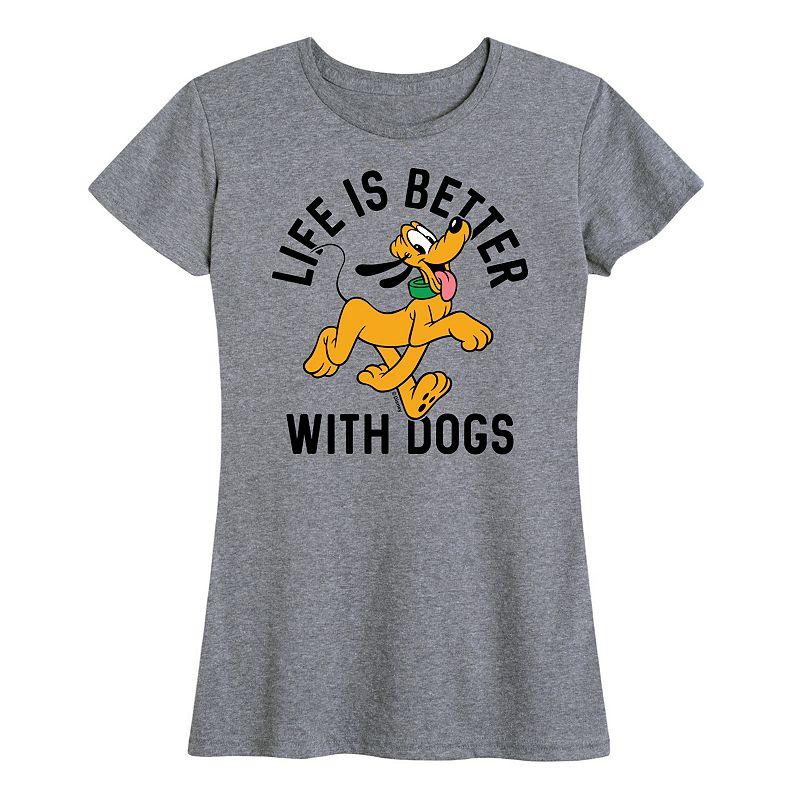 Disneys Pluto Womens Life Is Better With Dogs Graphic Tee Grey Gray Product Image