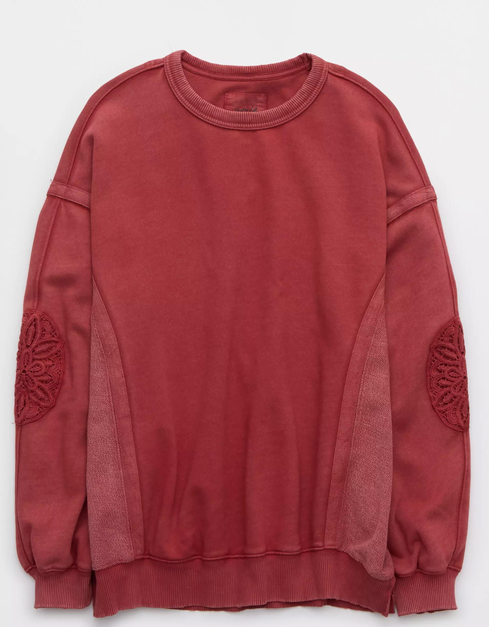 Aerie Keep It Light Crochet Crew Sweatshirt Product Image