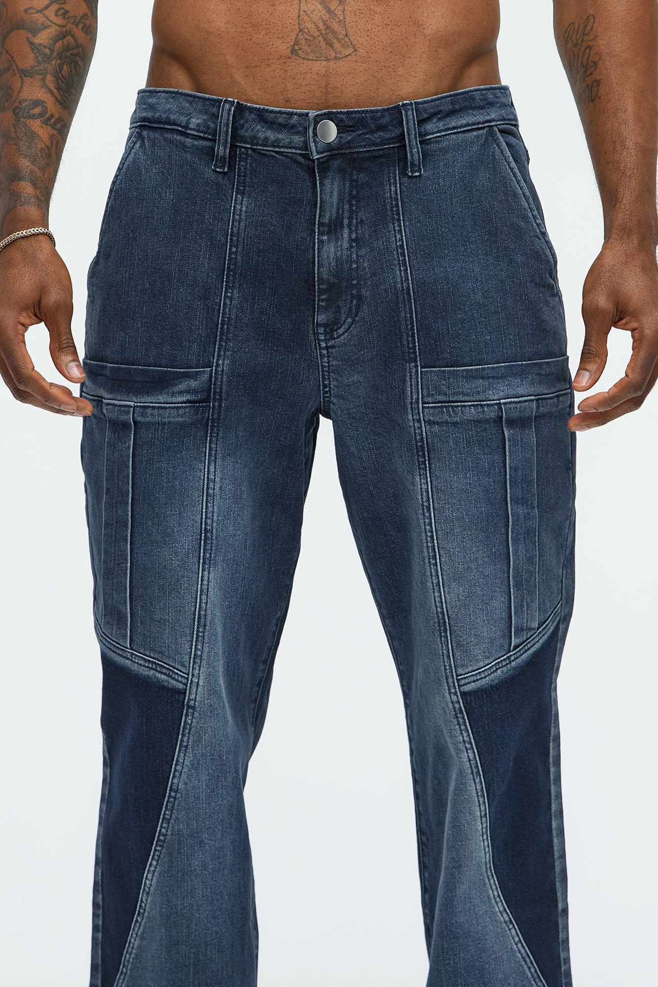 Heavy Pocket Straight Cargo Jeans - Medium Blue Wash Product Image
