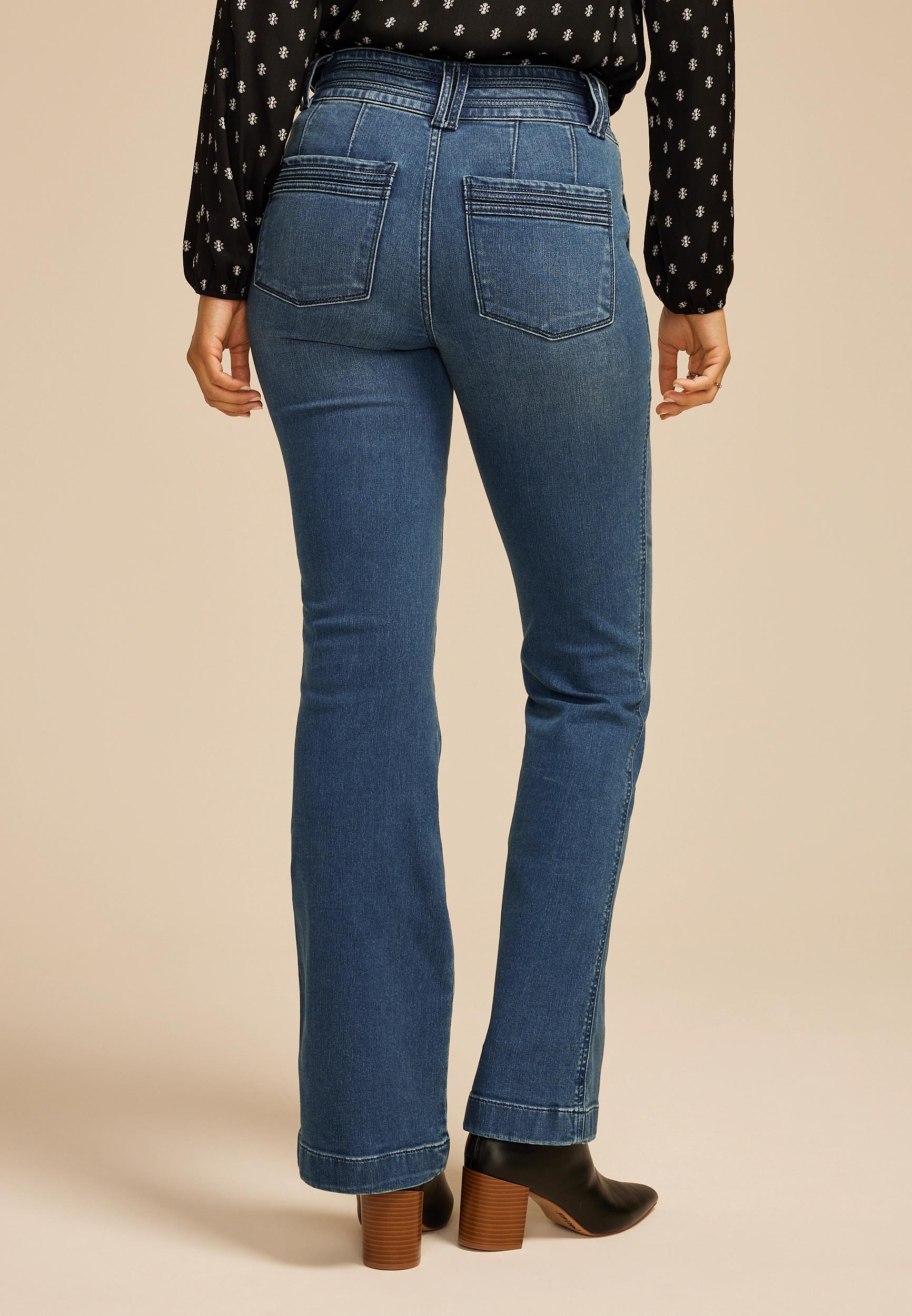 Everflex™ Dark High Rise Patch Pocket Flare Jean Product Image