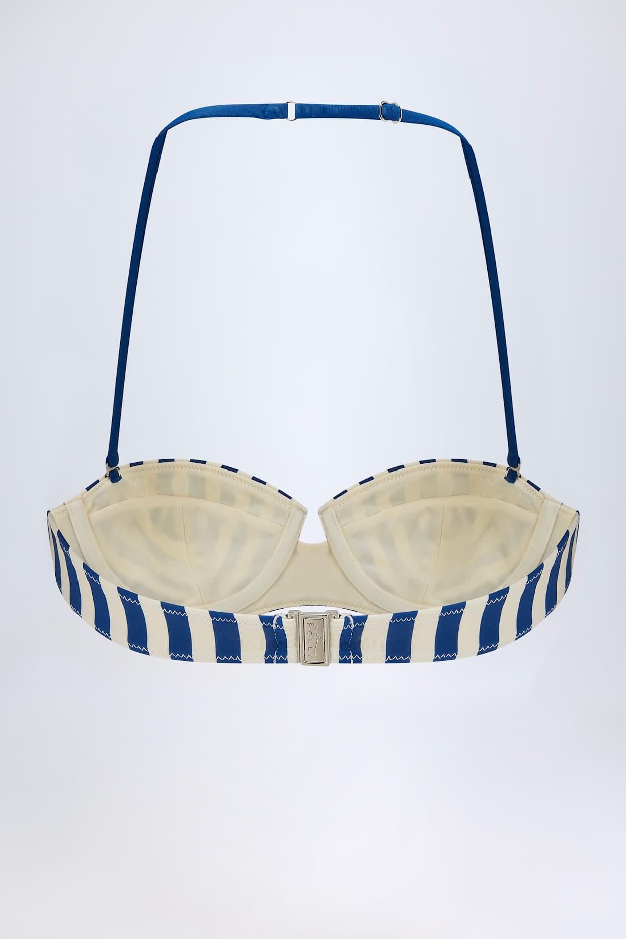 Underwired Halterneck Balconette Bikini Top in Marine Blue Stripe Product Image