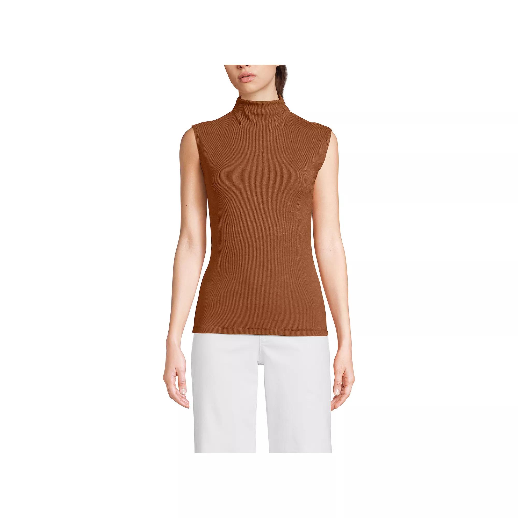 Womens Lands' End Sleeve Drapey Ribbed Fitted Funnel Neck Tank Top, Women's,  Product Image