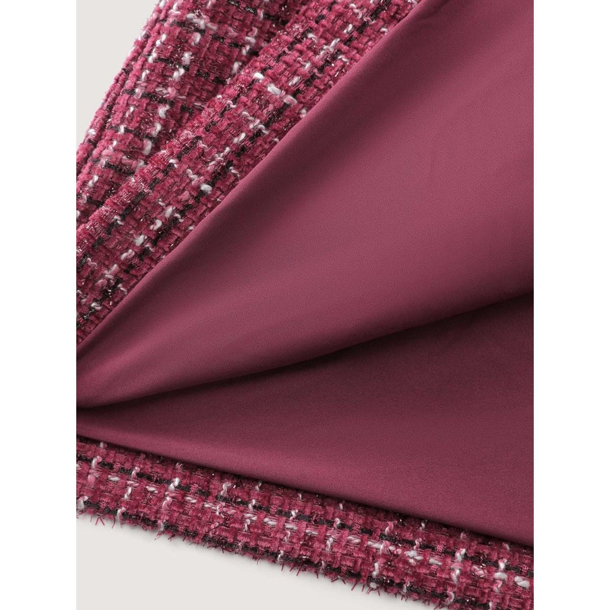 Plus Size Tweed Brooch Waist-Defining Blazer Burgundy Women Elegant Button Sleeve Extra Long Sleeve Suit Collar 14-16/1X Open pocket with flap Timeless Blazers BloomChic Product Image