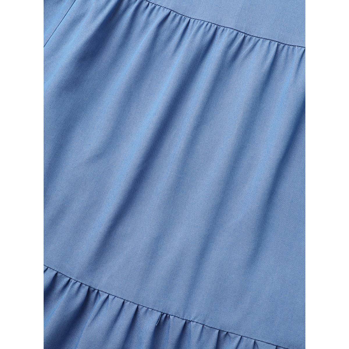 Plus Size Solid Ruffle Layered Hem Cami Dress Mediumblue Women Casual Gathered Heart neckline Sleeveless Curvy BloomChic 30/6X Product Image