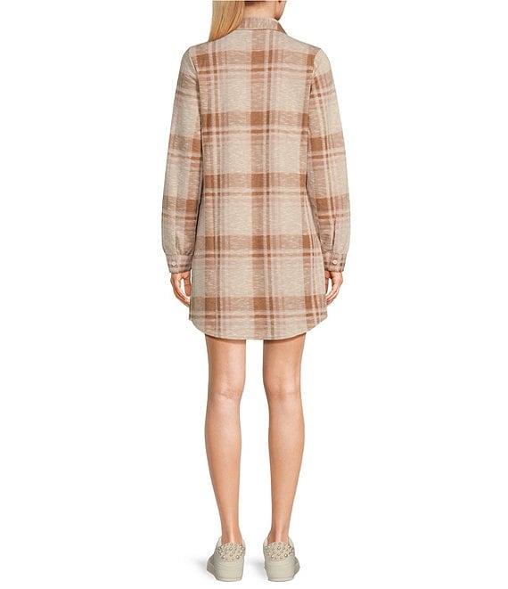 Flag and Anthem Lynden Knit Long Sleeve Flannel Mini Dress Product Image
