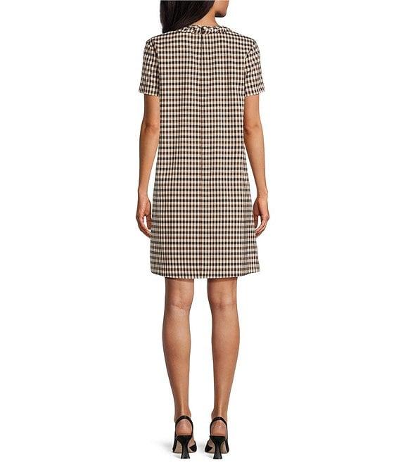 Preston & York Vivian Coordinating Novelty Plaid Sheath Crew Neckline Short Sleeve Dress Product Image