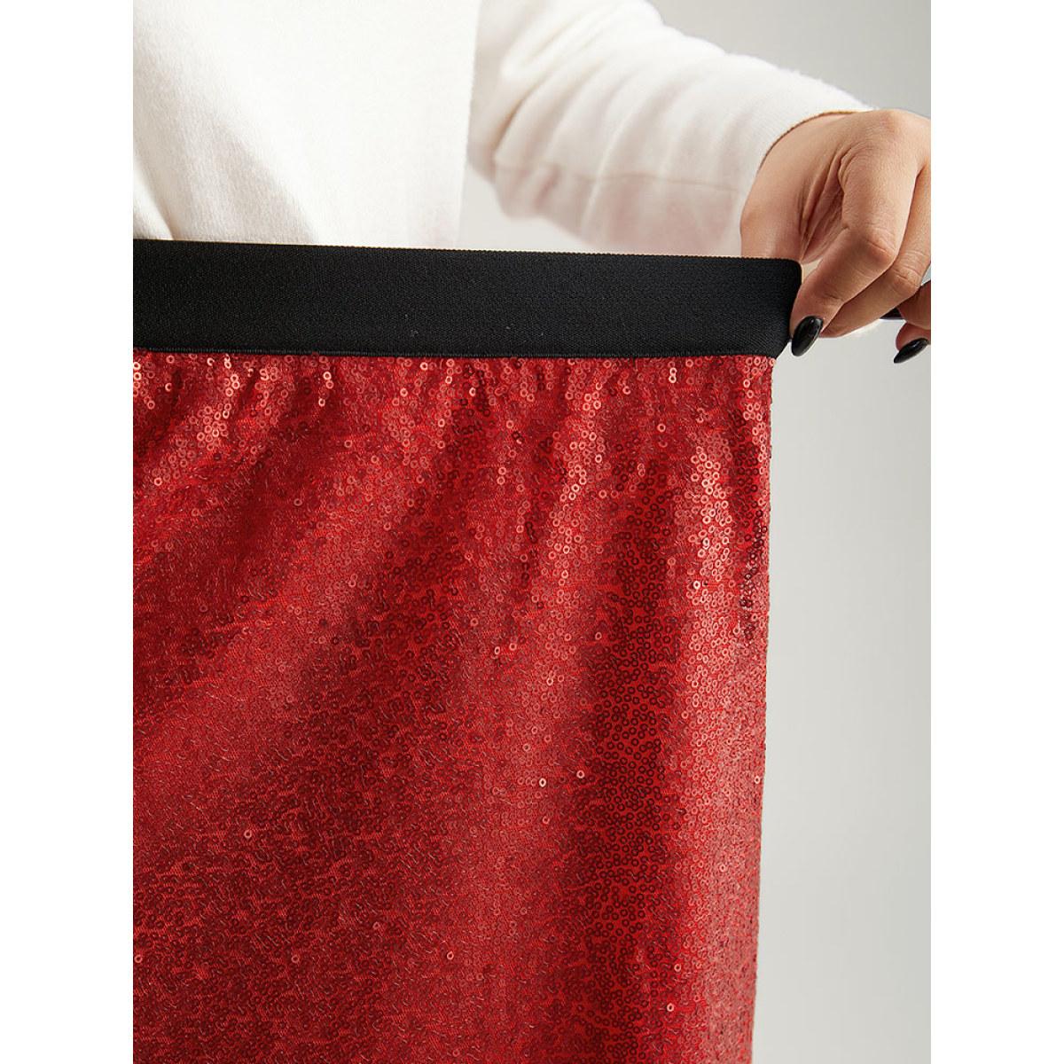 Plus Size Christmas Sequin Patchwork Fuzzy Trim Skirt Women Scarlet Glamour Sequin No stretch Festival-Christmas Skirts BloomChic 14-16/1X Product Image