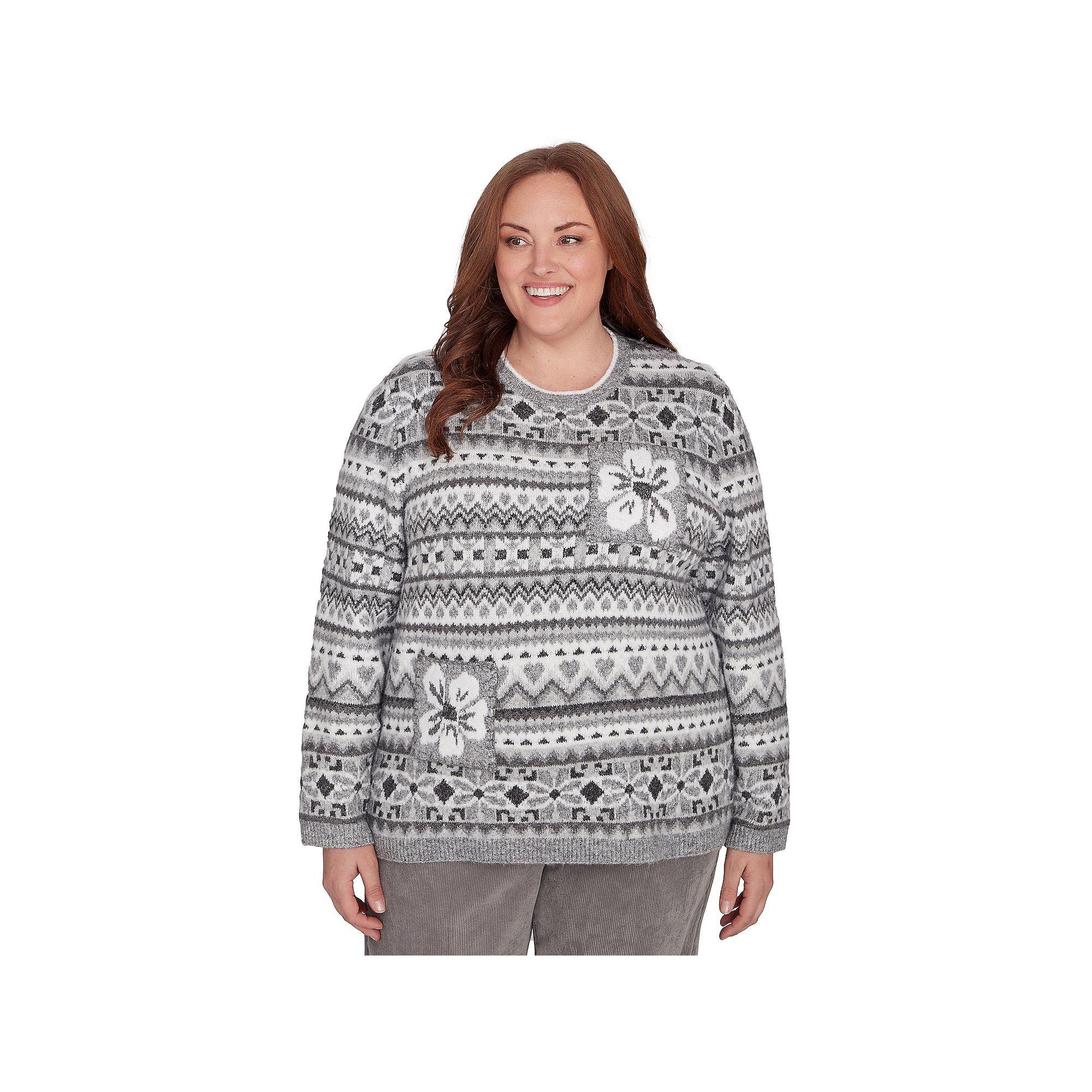 Plus Size Alfred Dunner Fairisle Biadere Patch Sweater, Women's, Size: 2XL, Grey Team Product Image