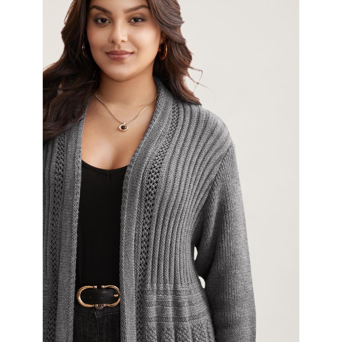 Plus Size Plain Textured Kimono Collar Cardigan Mediumgray Women Timeless Loose Long Sleeve Elegant Cardigans BloomChic 18-20/2X Product Image