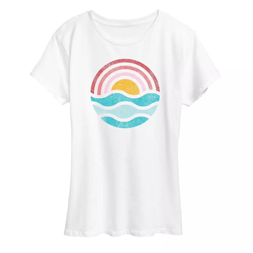 Women's Simple Sunset Waves Graphic Tee, Girl's,  Product Image