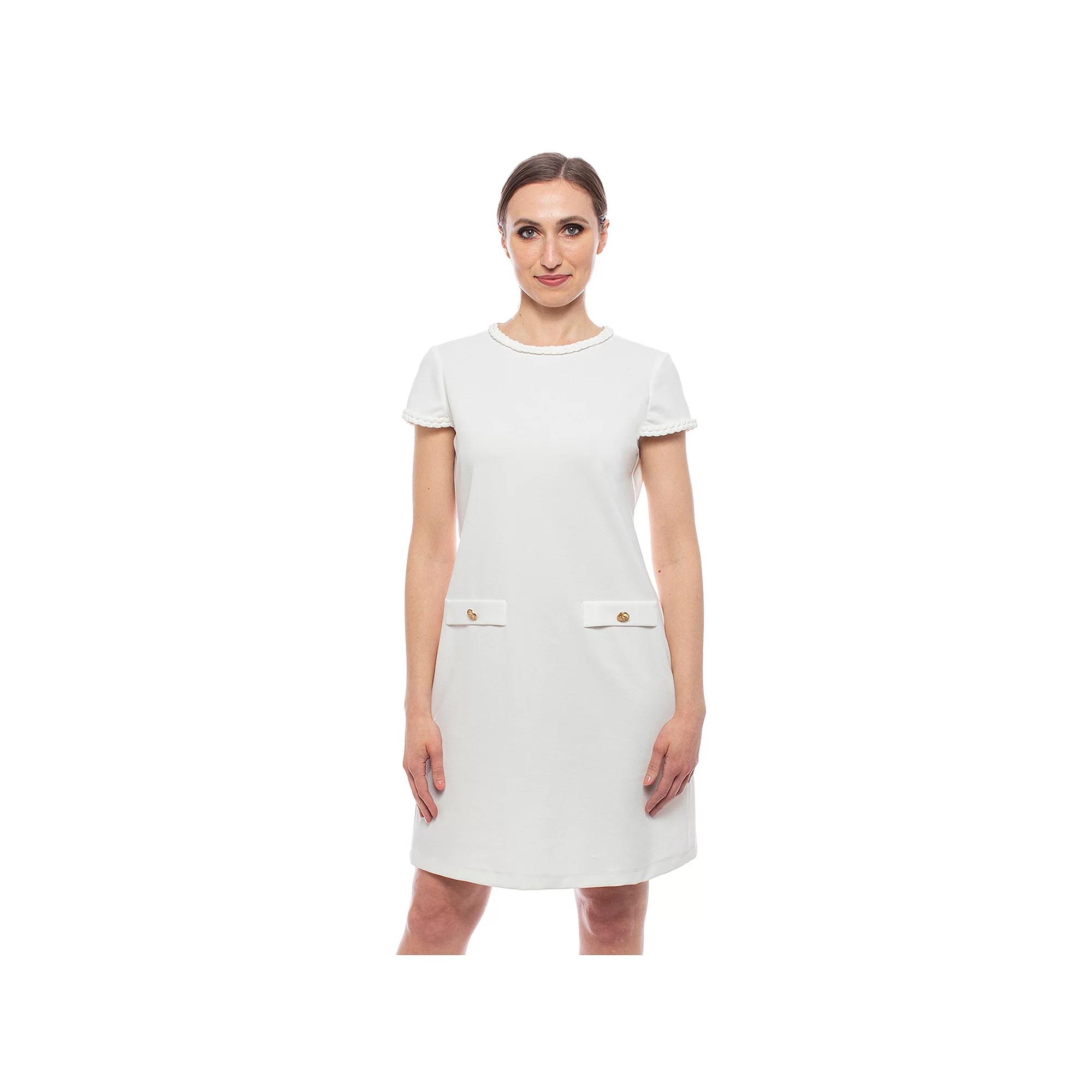 Women's Isaac Mizrahi Short Sleeve Gray Trim 2-Pocket Dress, Size: XL, White Product Image