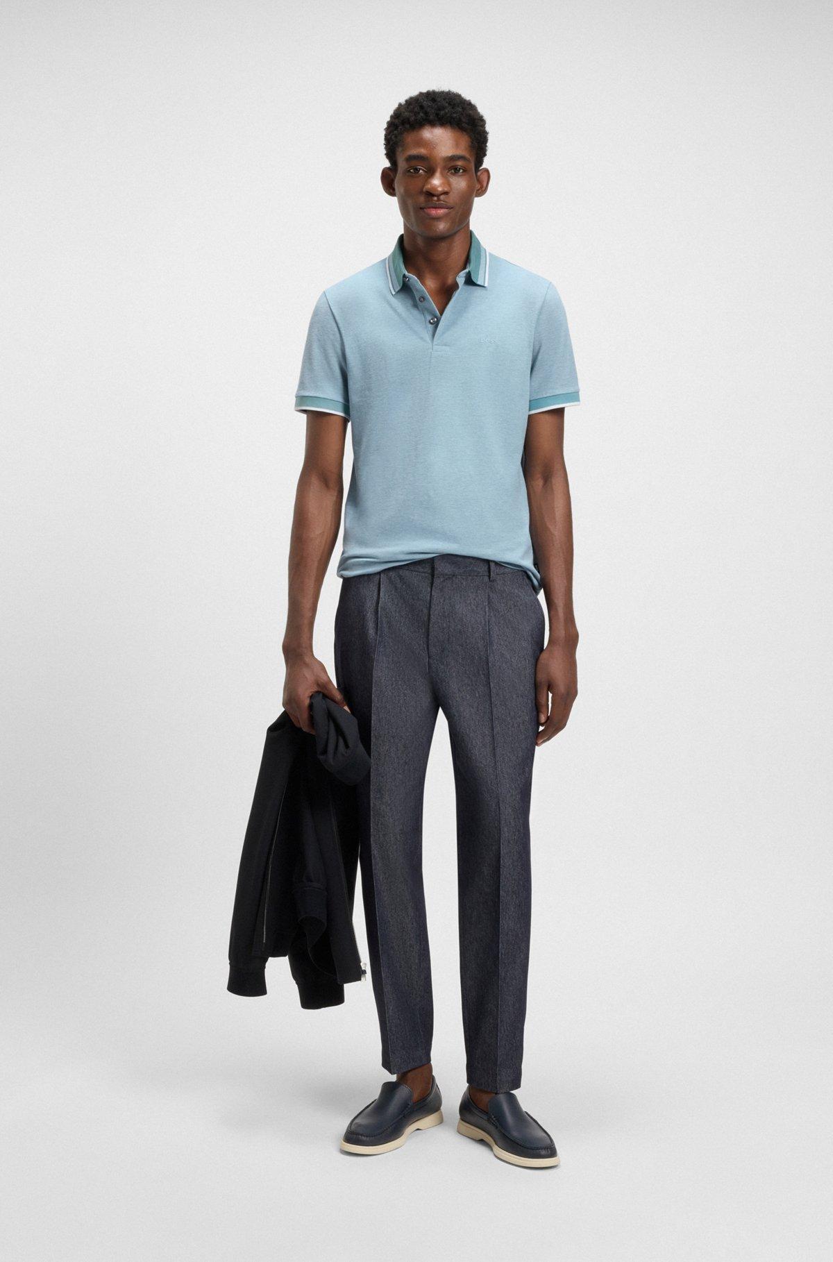 BOSS - Oxford-cotton-piqué polo shirt with logo detail - Light Blue Product Image