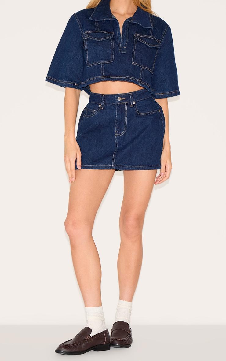 Indigo Contrast Stitch Denim Mini Skirt Product Image