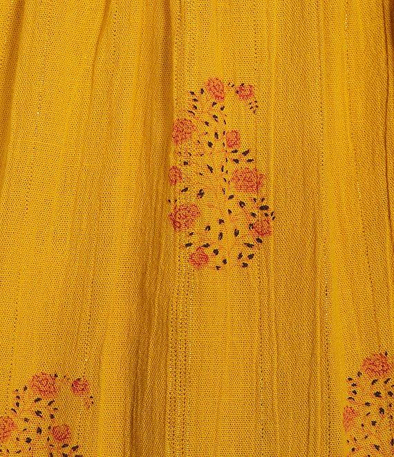 A Loves A Woven Metallic Floral Print Ruffle Trim Square Neck Long Puff Sleeve Smocked Tie at Waist Tiered Flounce A-Line Dress Product Image