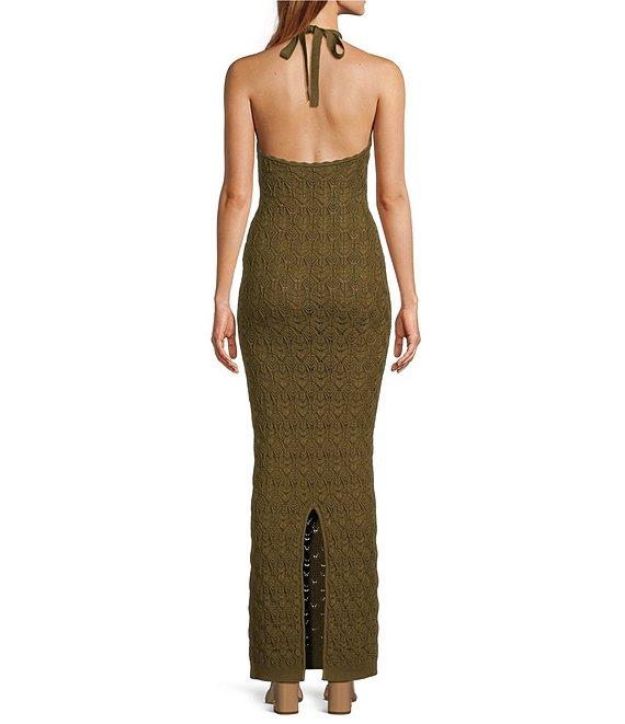 RONNY KOBO Kaiden Pointelle Knit Halter Neck Sleeveless Sheath Maxi Dress Product Image