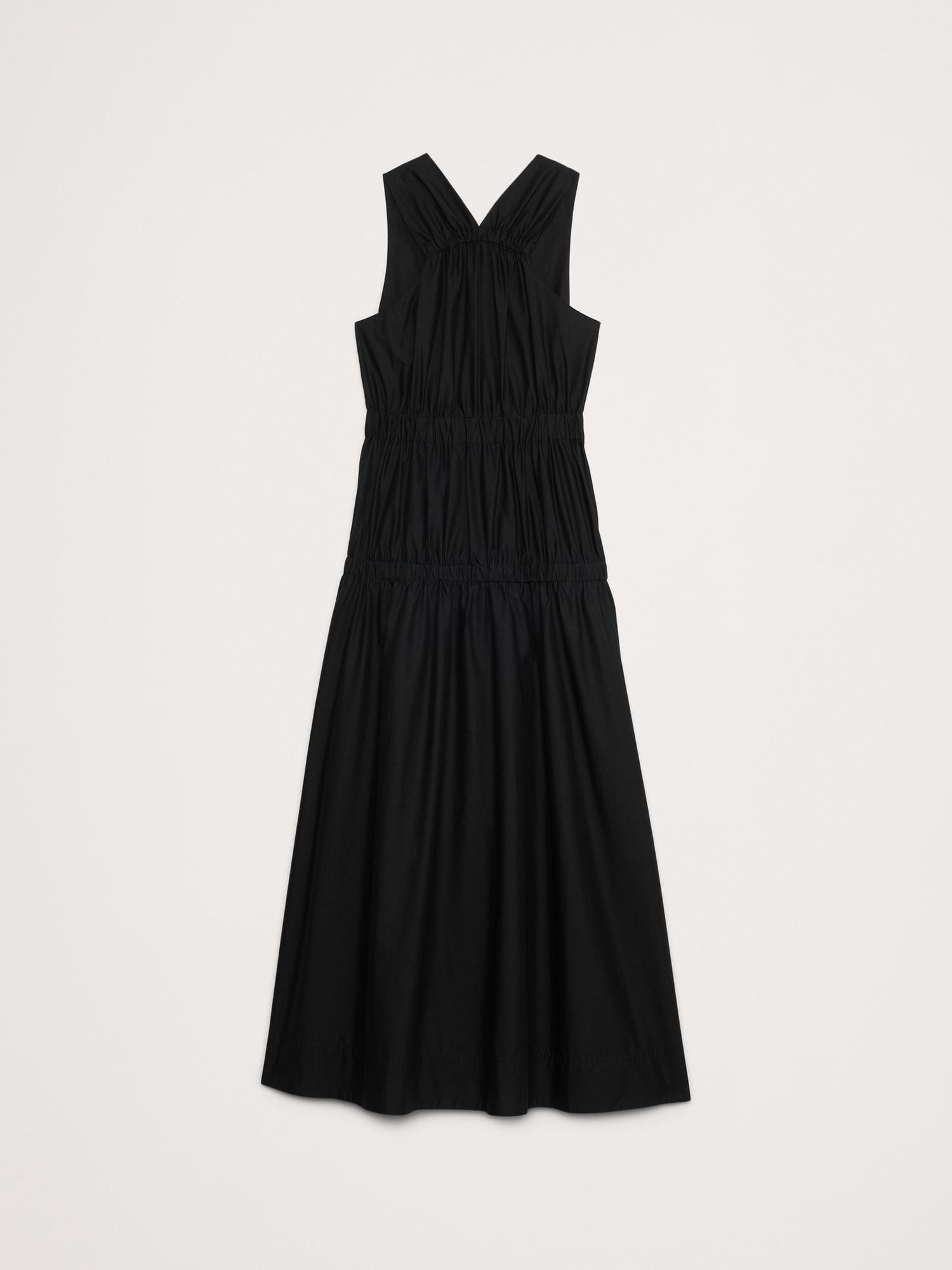 Cotton Poplin Ruched Drop-Waist Maxi Dress Product Image